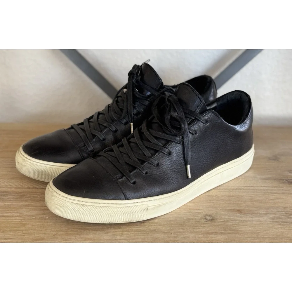John Varvatos 315 Reed Low Top Sneakers 10 Black Leather Luxe Minimalist F2754T1